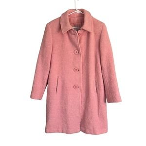 Vintage Wool Pink Pea Coat Lined Barbie Teddy Bear Button Front